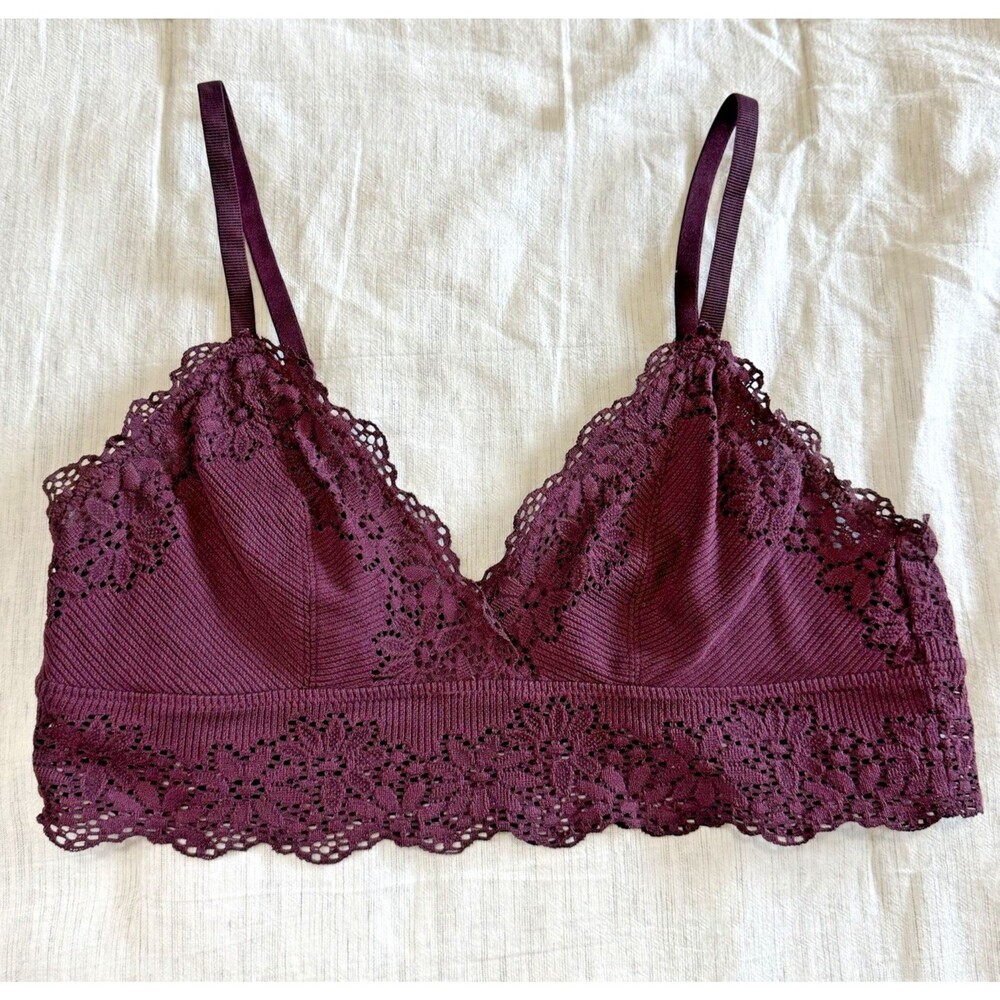 Aerieā Lace Trim Bralette in Deep Burgundy Wine Size Medium